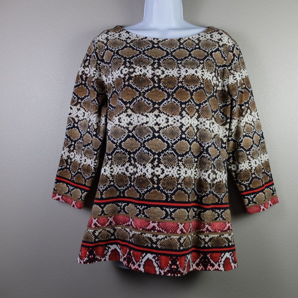 Ruby Rd. Brown and Red Patterned Blouse